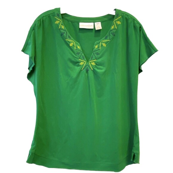 Real Comfort Womens Bundle 2 Tees Kelly Green Turq Cap sleeves XL Embroidery NEW - Picture 2 of 10